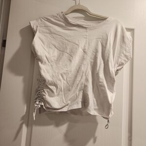 DSG White Short-Sleeve Side Ruched Tee L Euc